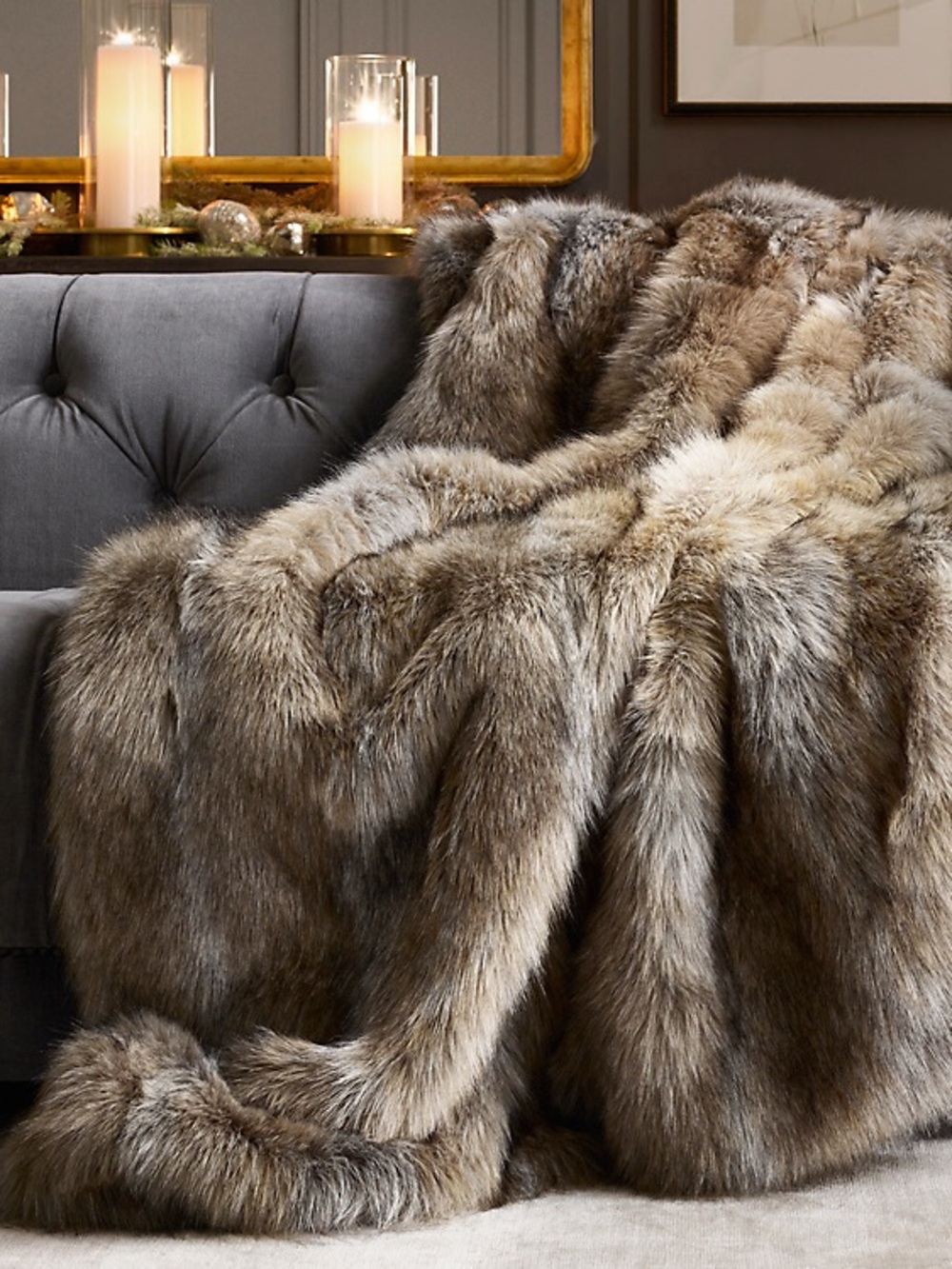 NEW in bag! Rh restoration hardware Ultimate Faux Fur Throw - Timber Wolf
